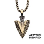 Inox Antiqued Gold IP Arrowhead Pendant with Bold Box Chain 22"