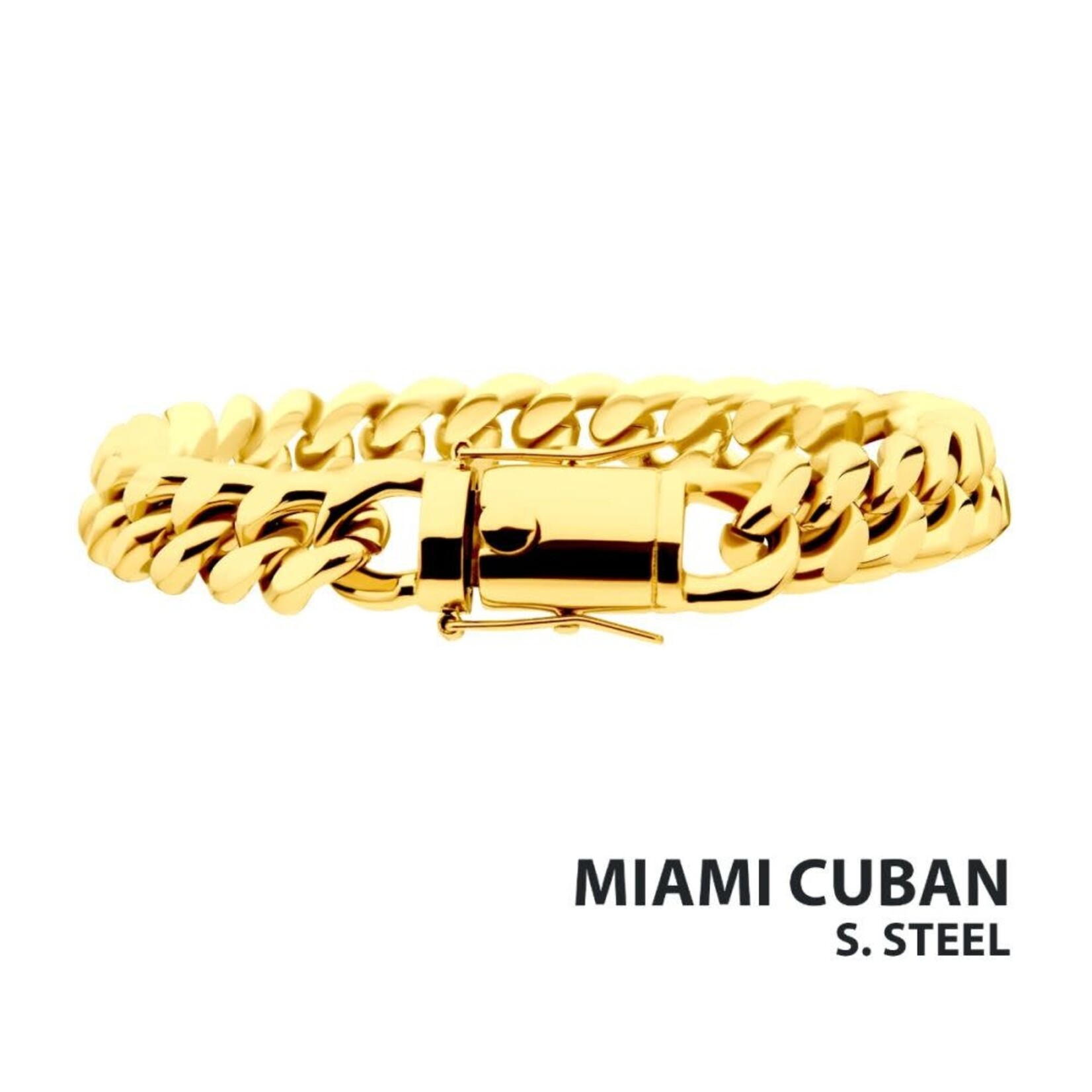 Inox 10mm 18K Gold IP Miami Cuban Chain Bracelet - 8"