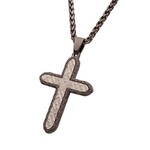 Inox Stainless Steel Gun Metal IP Chiseled Bold Cross Necklace - 24"