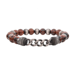Inox Stainless Steel Gun Metal IP Buddha Curb Chain w/ Genuine Mahogany Obsidian Stone Beads - 8"