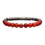 Inox Stainless Steel 8mm Red Agate Beads & Box Chain Bracelet - 8"-8.5"