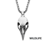 Inox Distressed Matte Steel Crow Skull Pendant with Chain