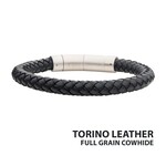 Inox 8mm Black Full Grain Cowhide Leather Bracelet - 8"-8.5"