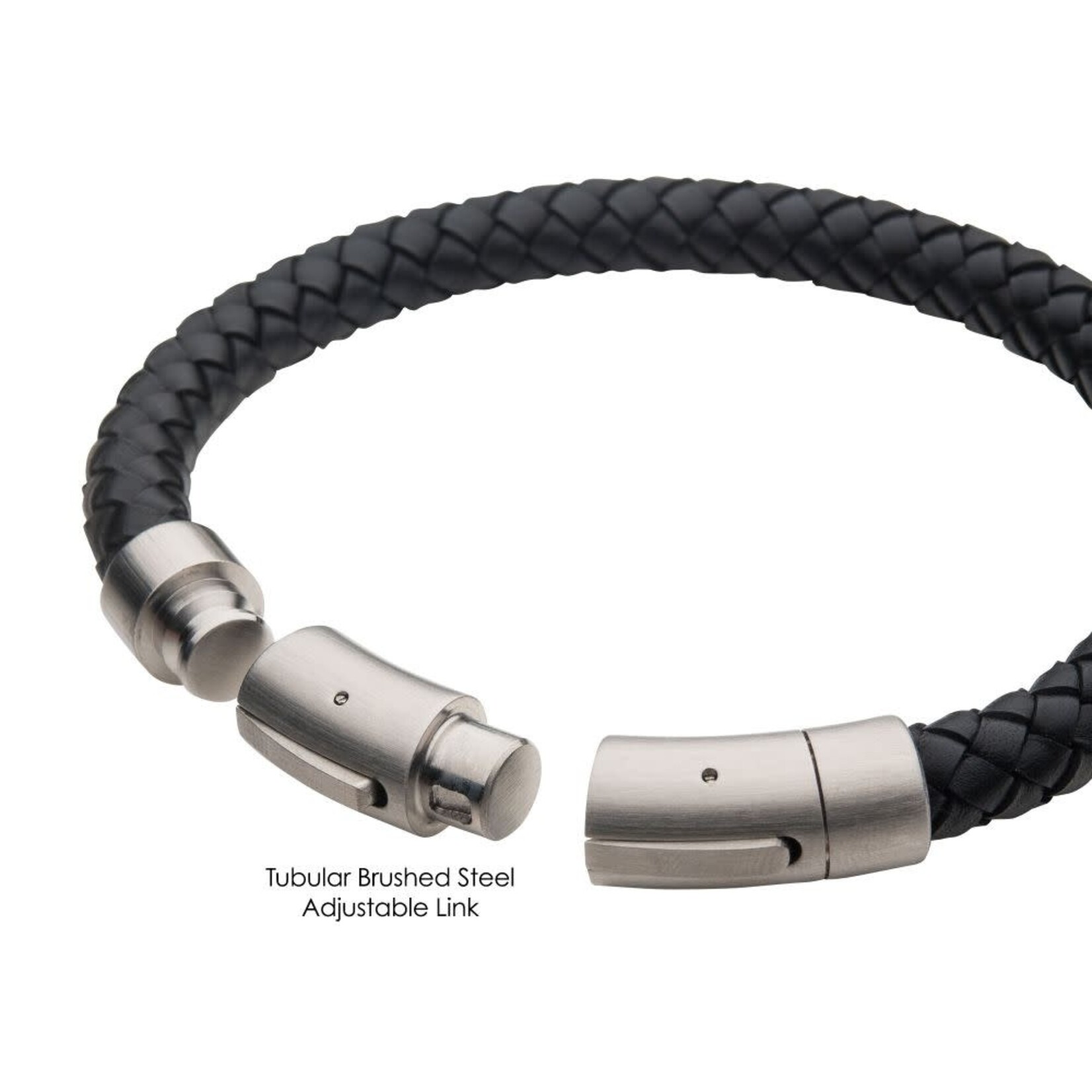 Inox 8mm Black Full Grain Cowhide Leather Bracelet - 8"-8.5"