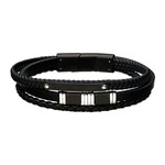 Inox Black Leather with Black & Steel Bar Bracelet - 8.25"-8.75"