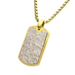 Inox 18Kt Gold IP Stainless Steel Chiseled Bold Tag Firenze Pendant with Box Chain - 24"