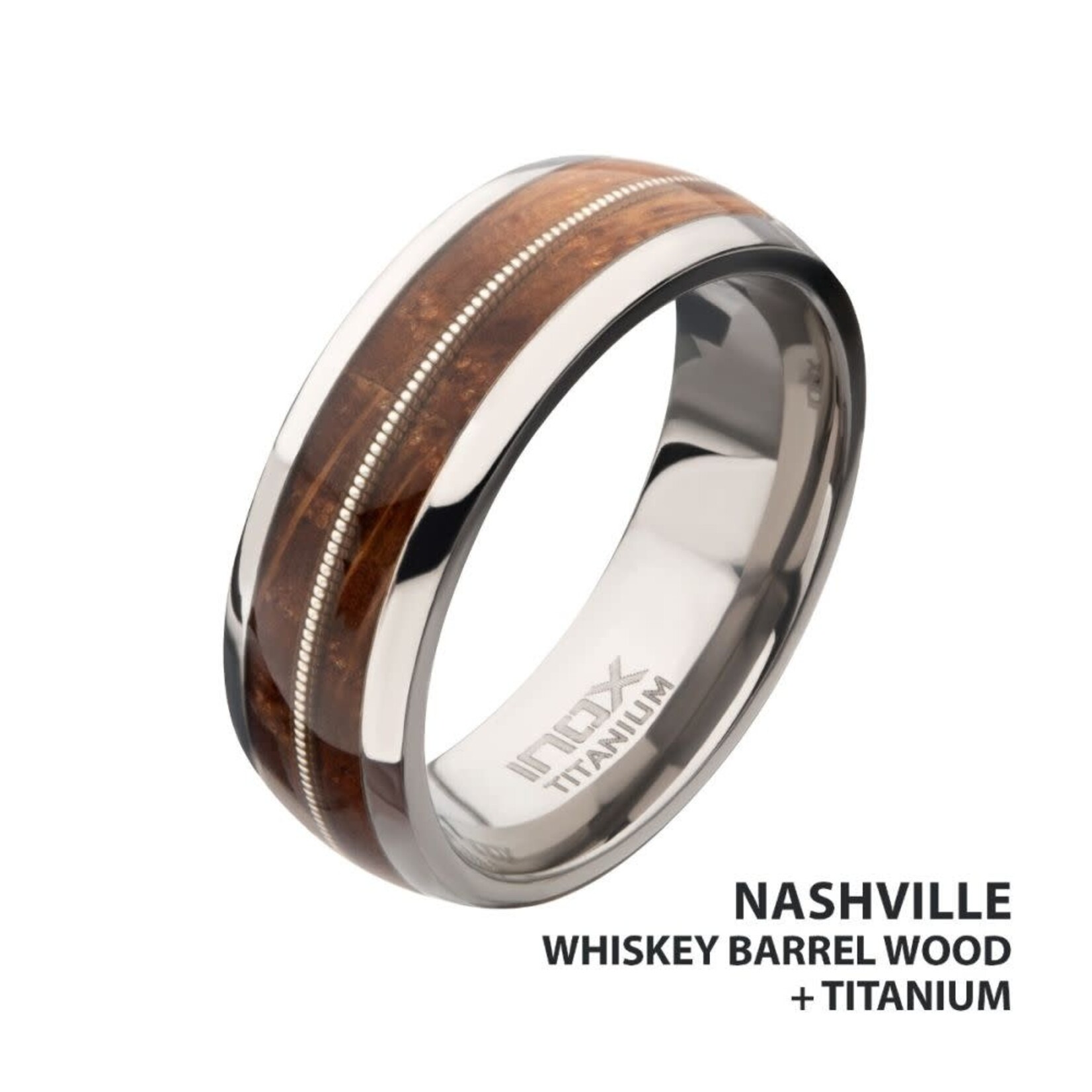 Inox Whiskey Barrel Wood Inlay Tit. Ring