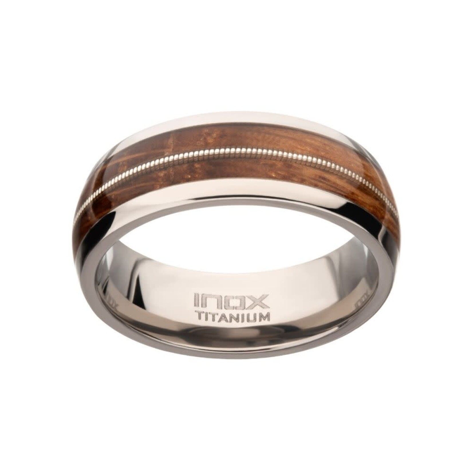 Inox Whiskey Barrel Wood Inlay Tit. Ring