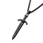 Inox Stainless Steel Black Sword w/ CZ's Necklace - 24"