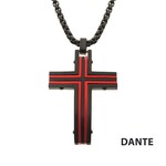 Inox Stainless Steel Black & Red IP Dante Cross Pendant with Chain - 24"