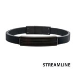 Inox Black Leather with Black IP Streamline ID Bracelet - 8.25"-8.75"