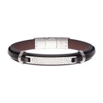 Inox Brown Leather Strapped with Hammered ID Bracelet - 8.25"-8.75"
