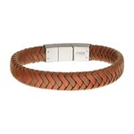 Inox Tan Braided Genuine Leather Bracelet - 8"-8.5"