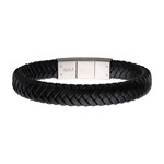 Inox Black Braided Genuine Leather Bracelet - 8"-8.5"
