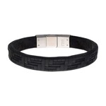 Inox Twill Weave Suede Black Leather Bracelet - 8.25"-8.75"