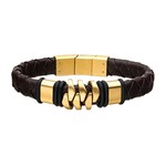 Inox Steel & Gold IP Brown Leather Bohemian Bracelet - 8.25"-8.75"