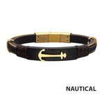 Inox Brown Leather with Rose Gold IP Anchor Bracelet - 7.75"-8.25"