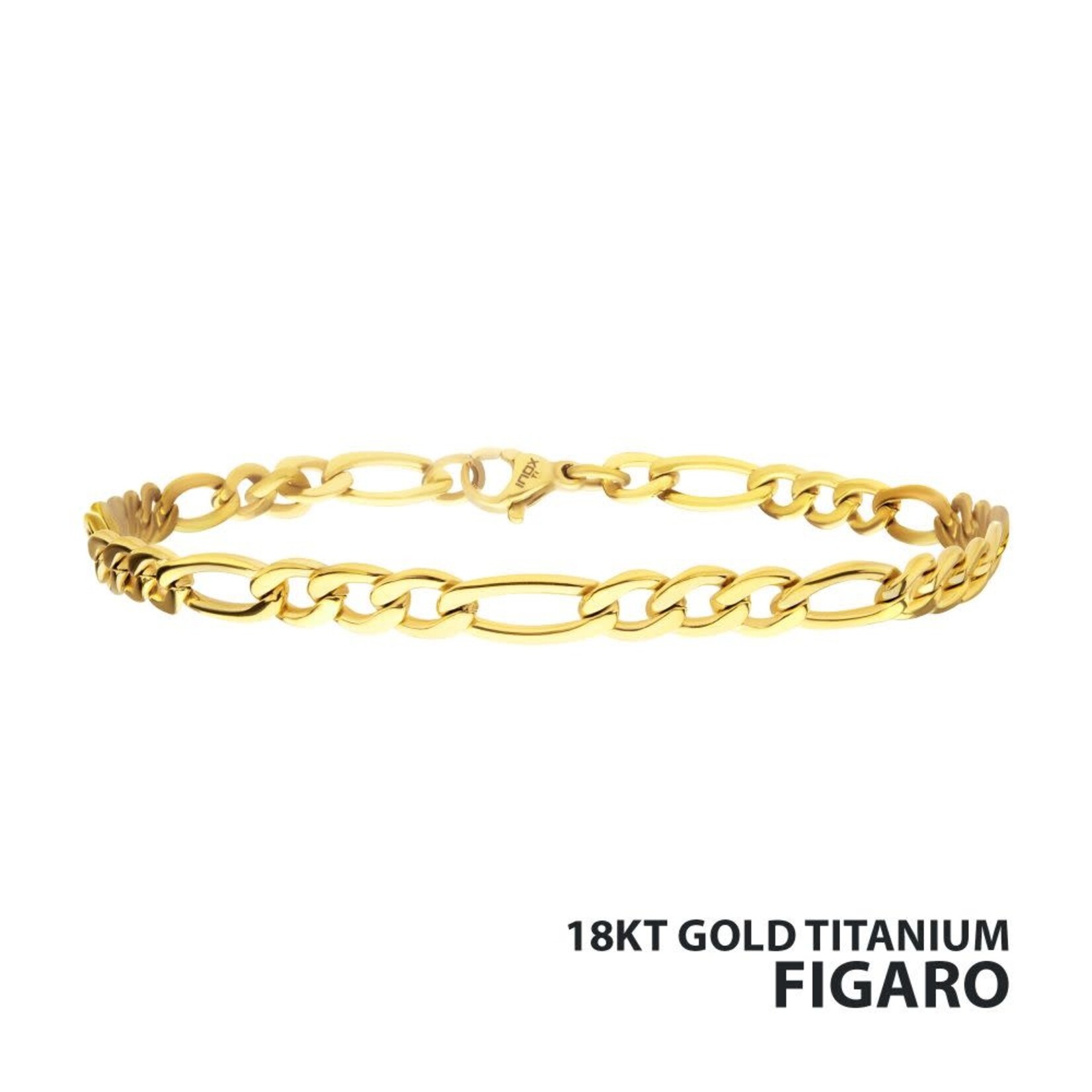 Inox 4.7mm 18Kt Gold IP Titanium Figaro Chain Bracelet - 7"