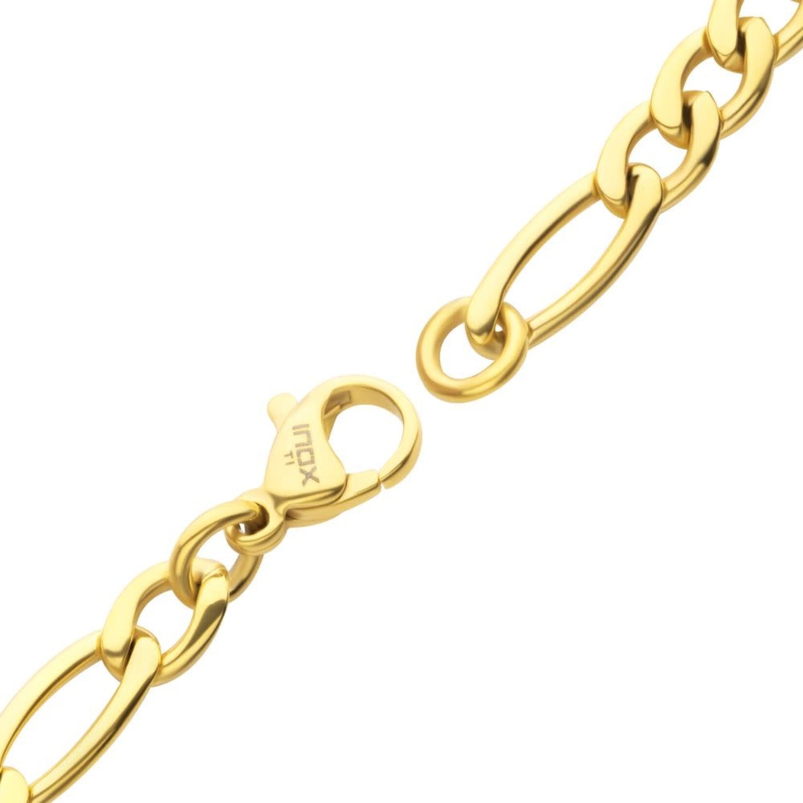 Inox 4.7mm 18Kt Gold IP Titanium Figaro Chain Bracelet - 7"
