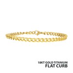 Inox 4.35mm 18Kt Gold IP Titanium Flat Curb Chain Bracelet 7.5"