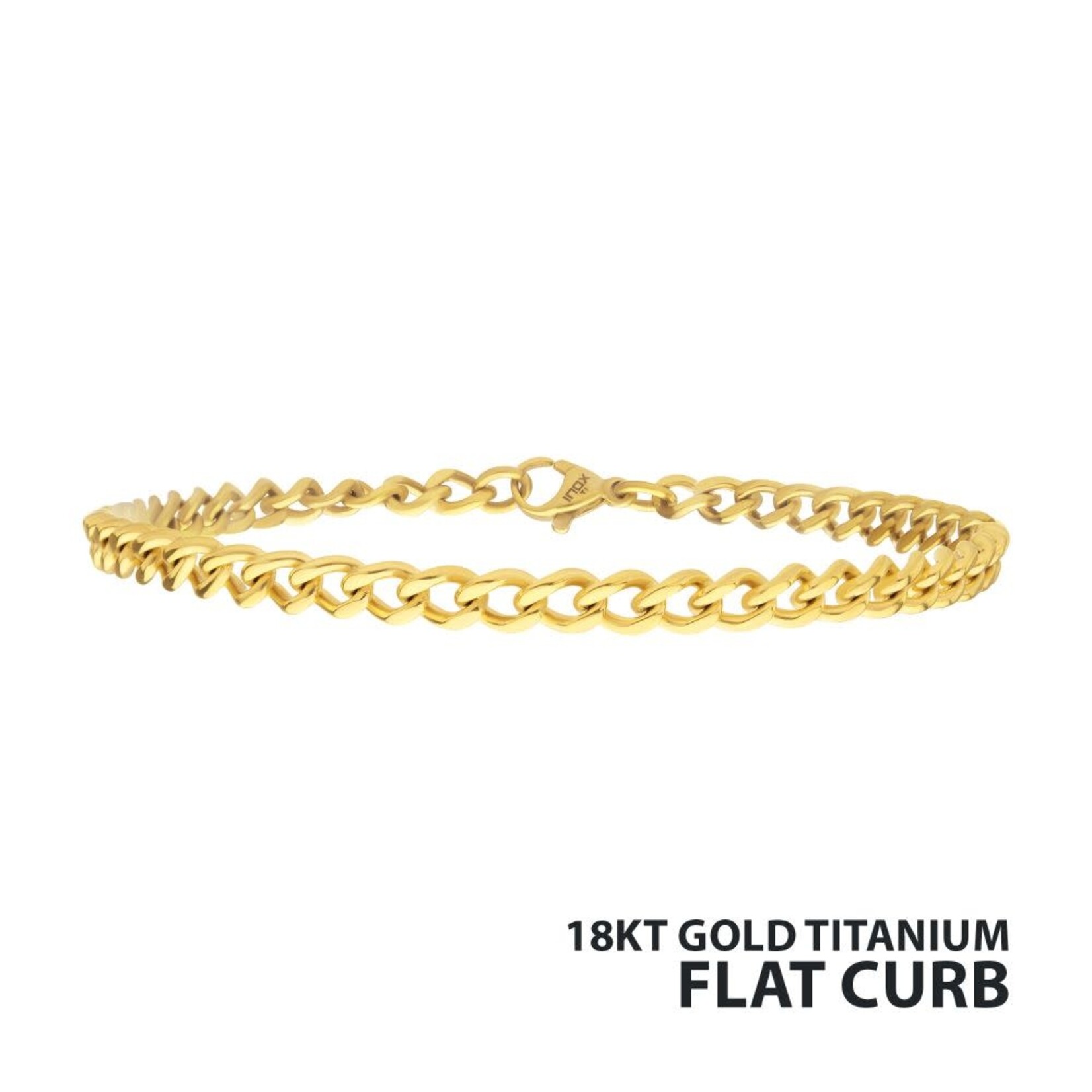 Inox 4.35mm 18Kt Gold IP Titanium Flat Curb Chain Bracelet 7.5"