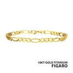 Inox 4.7mm 18Kt Gold IP Titanium Figaro Chain Bracelet - 8"