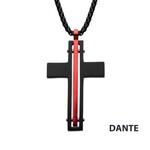 Inox Dante - Black & Red Matte Thin Red Line Cross Pendant with Round Box Chain - 22"