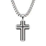 Inox Black IP & Steel Cross Pendant - 24"