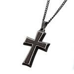 Inox Stainless Steel with Antiqued Finish Cross Pendant with Chain - 24"