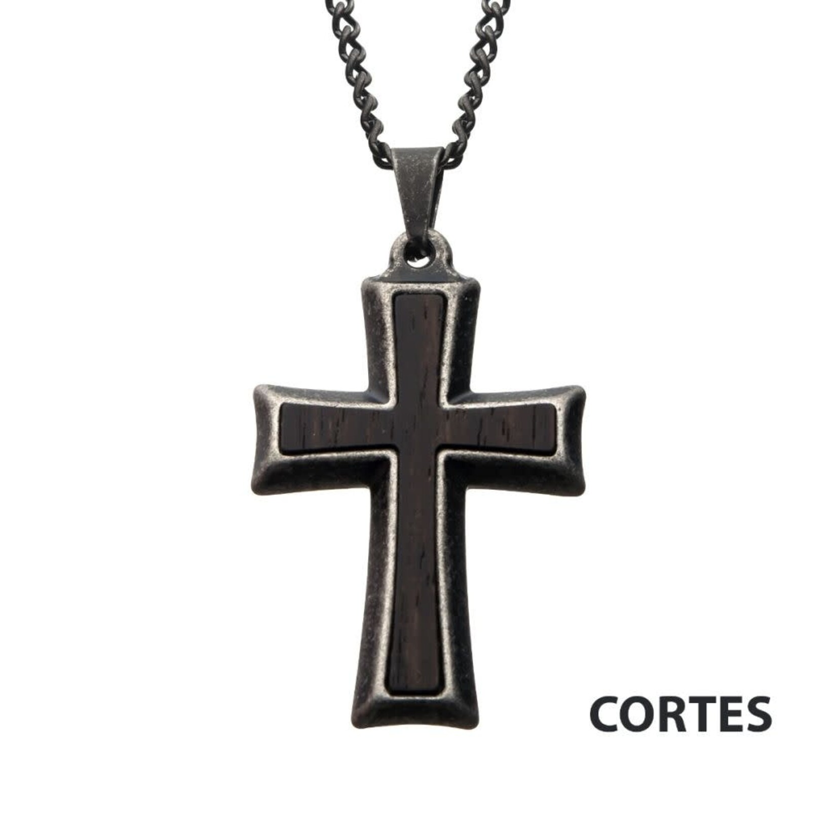 Inox Stainless Steel with Antiqued Finish Cross Pendant with Chain - 24"
