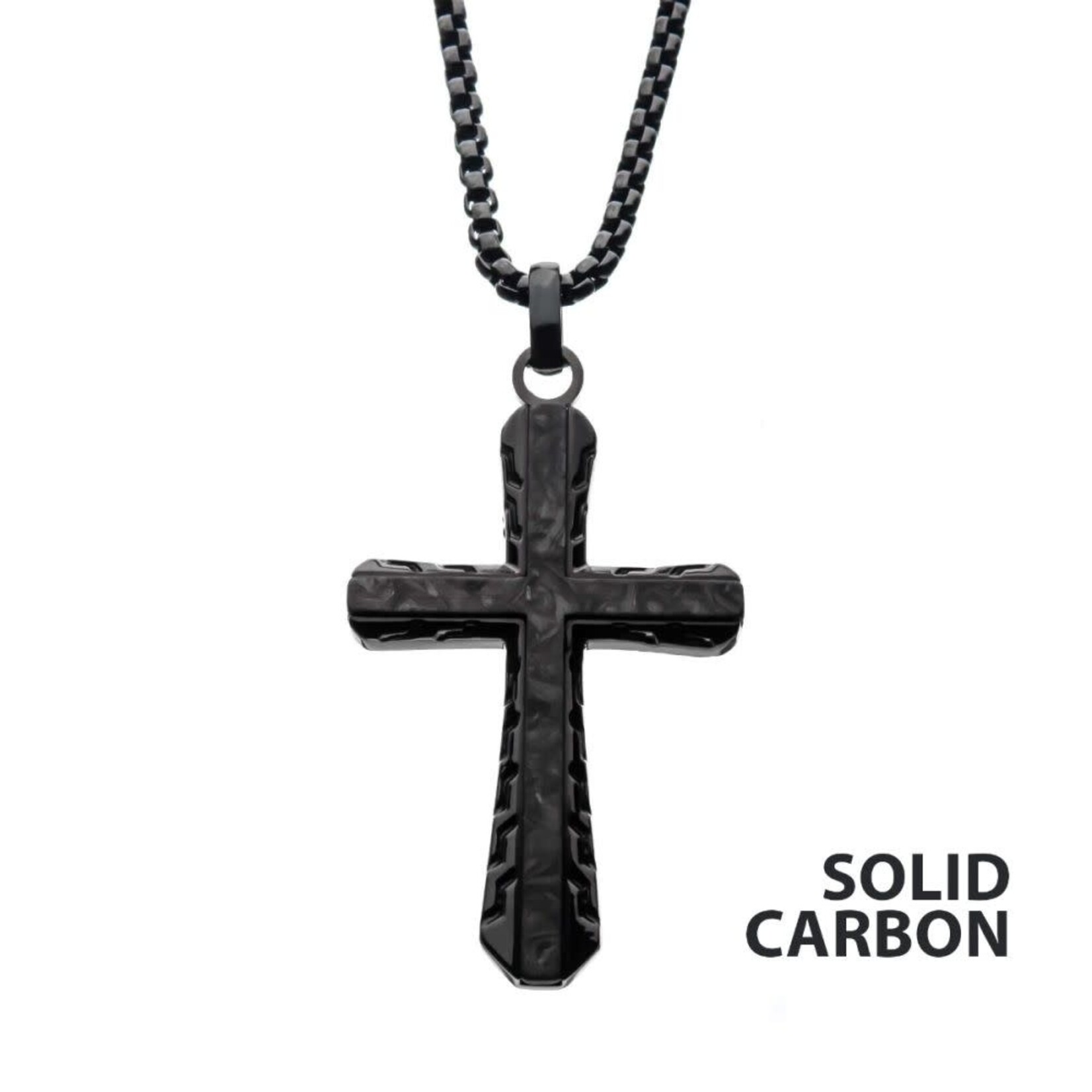 Inox Black Carbon Graphite Cross Pendant - 24"
