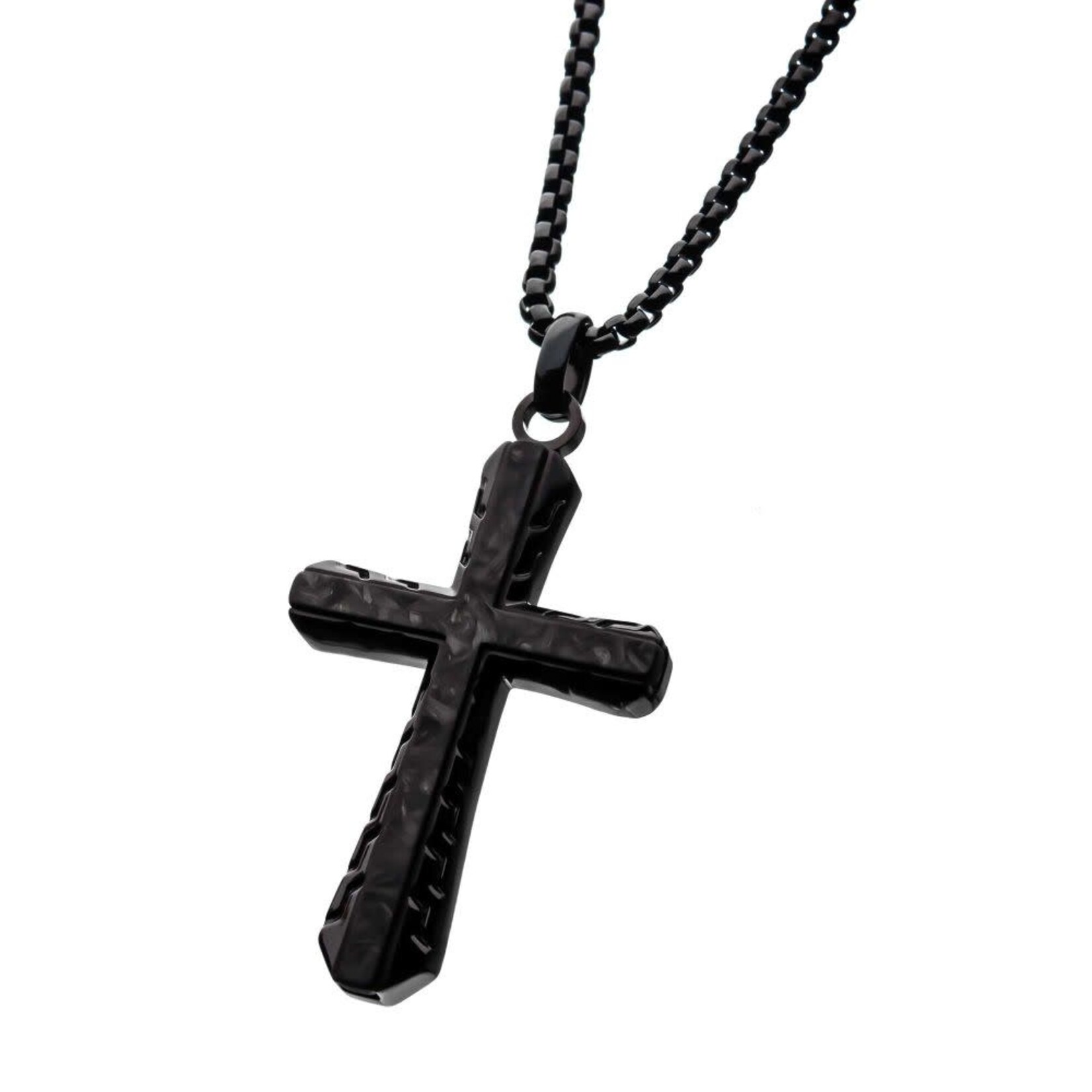 Inox Black Carbon Graphite Cross Pendant - 24"