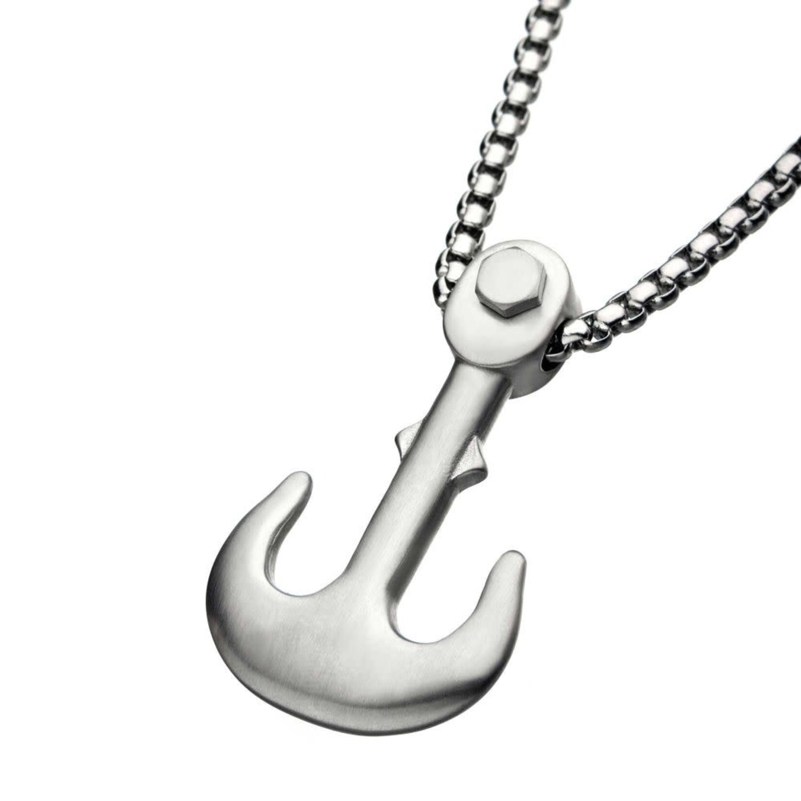Inox Matte Steel Man of War Anchor Pendant with Steel Bold Box  - 24"