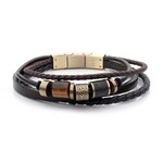 Inox Black & Brown Leather with Tiger's Eye Stone Bead Multi-Strand Bracelet - 8"-8.5"