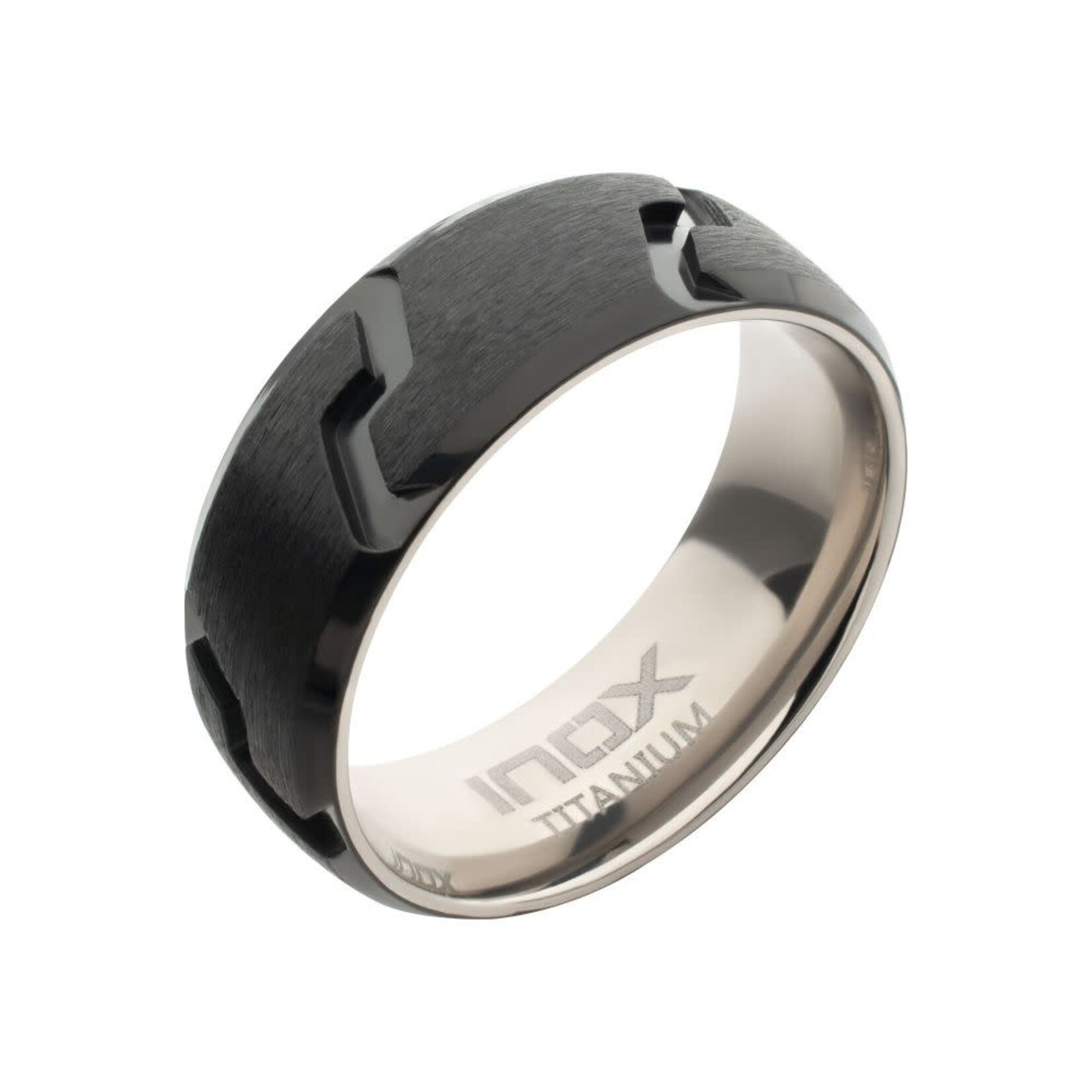 Inox Black IP Titanium Matte Black Tread Pattern Ring