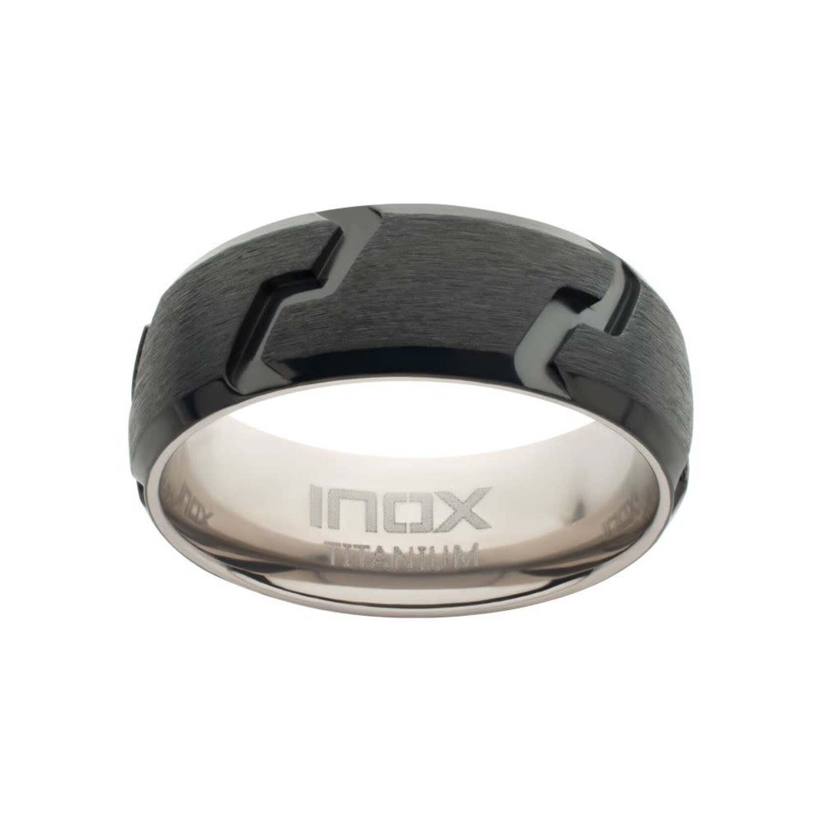 Inox Black IP Titanium Matte Black Tread Pattern Ring