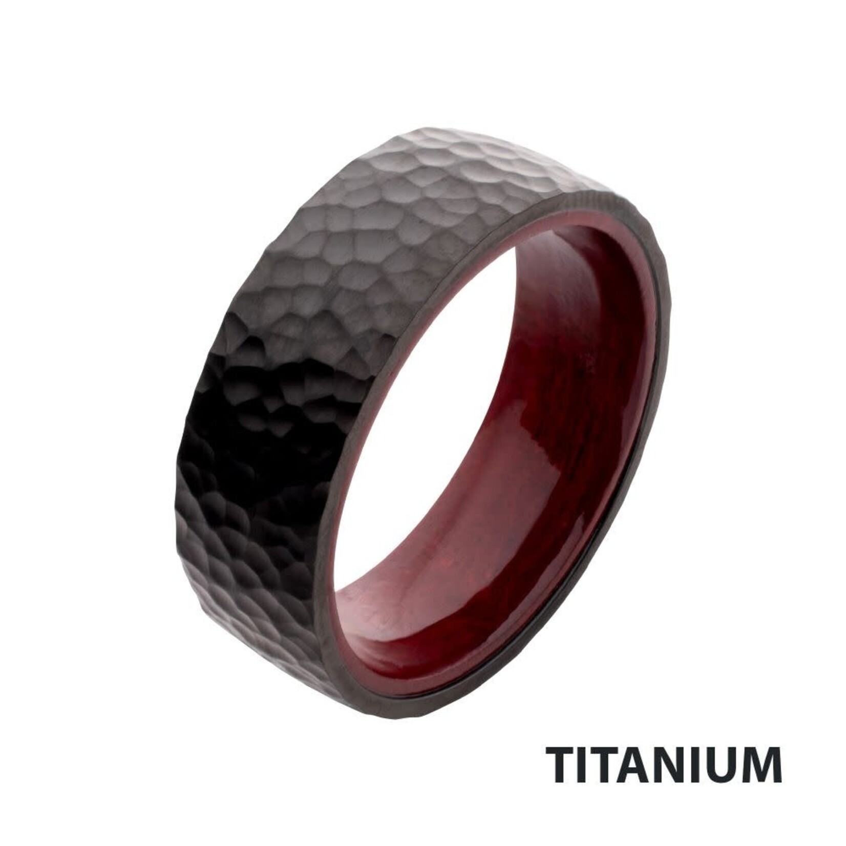 Inox Black IP Titanium & Redwood Matte Finish Hammered Comfort Fit Ring