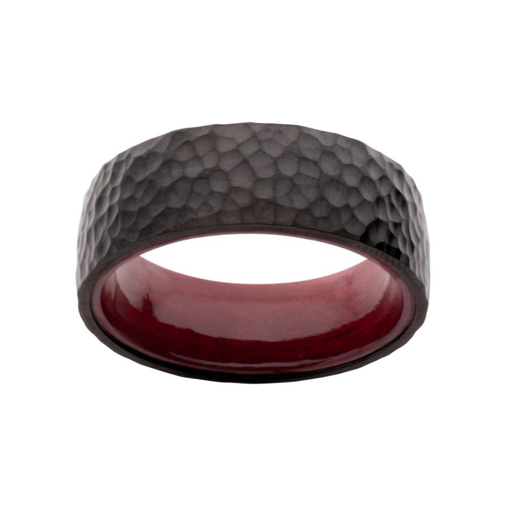 Inox Black IP Titanium & Redwood Matte Finish Hammered Comfort Fit Ring