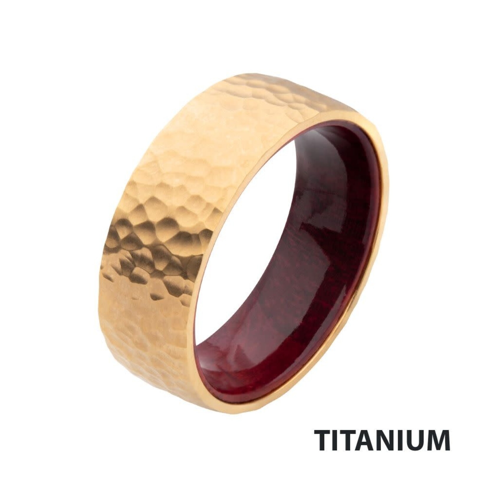 Inox Gold IP Titanium & Redwood Matte Finish Hammered Comfort Fit Ring