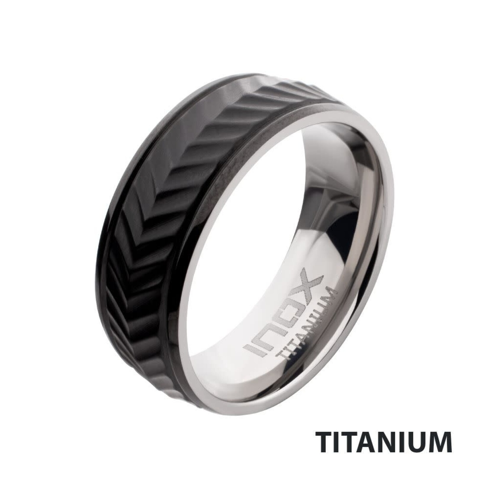 Inox Black IP Titanium Matte Finish Chevron Comfort Fit Ring