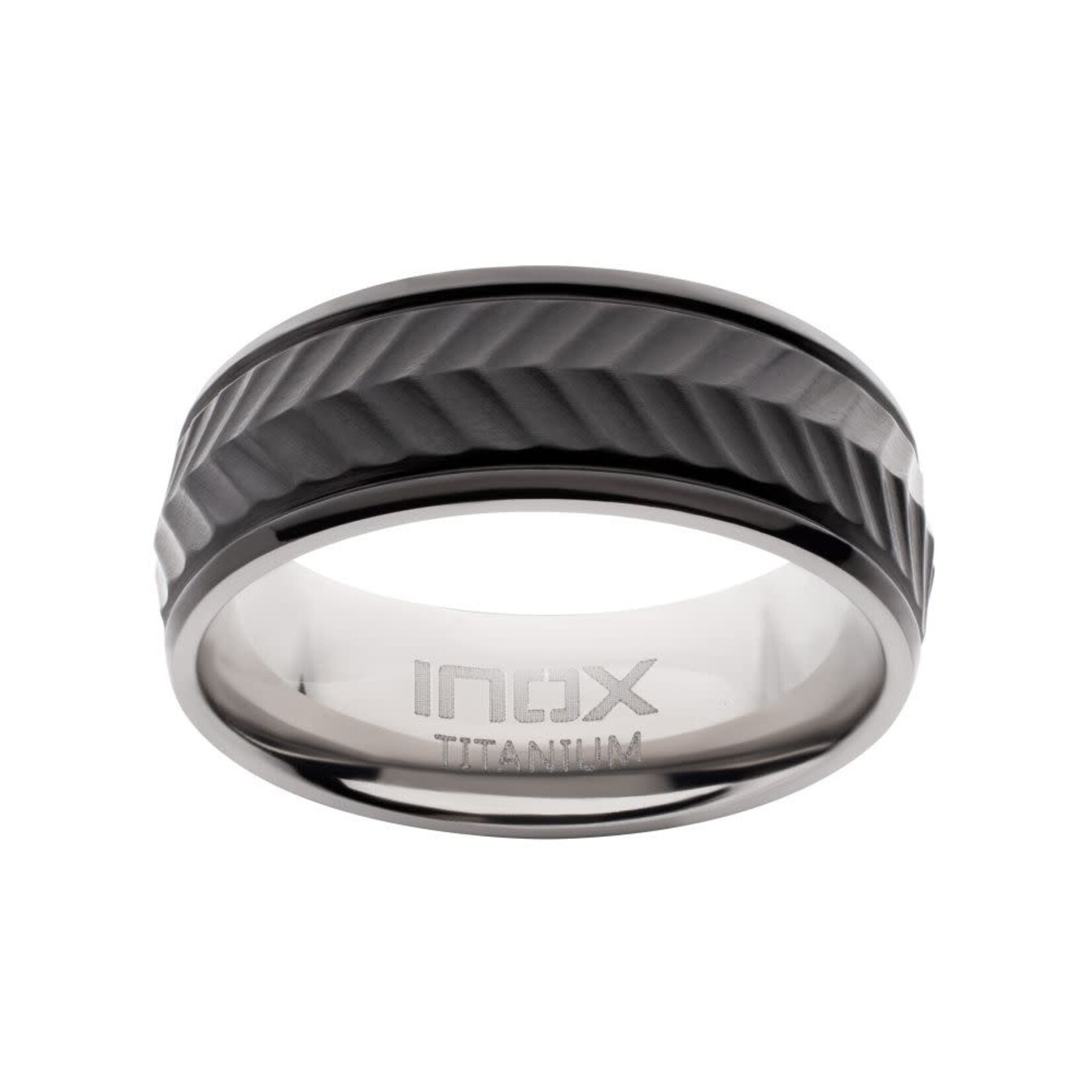 Inox Black IP Titanium Matte Finish Chevron Comfort Fit Ring