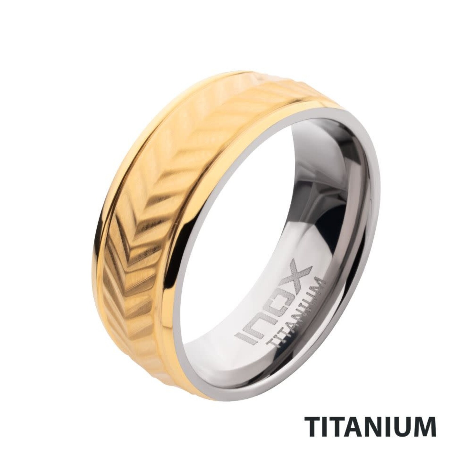Inox Gold IP Titanium Matte Finish Chevron Comfort Fit Ring