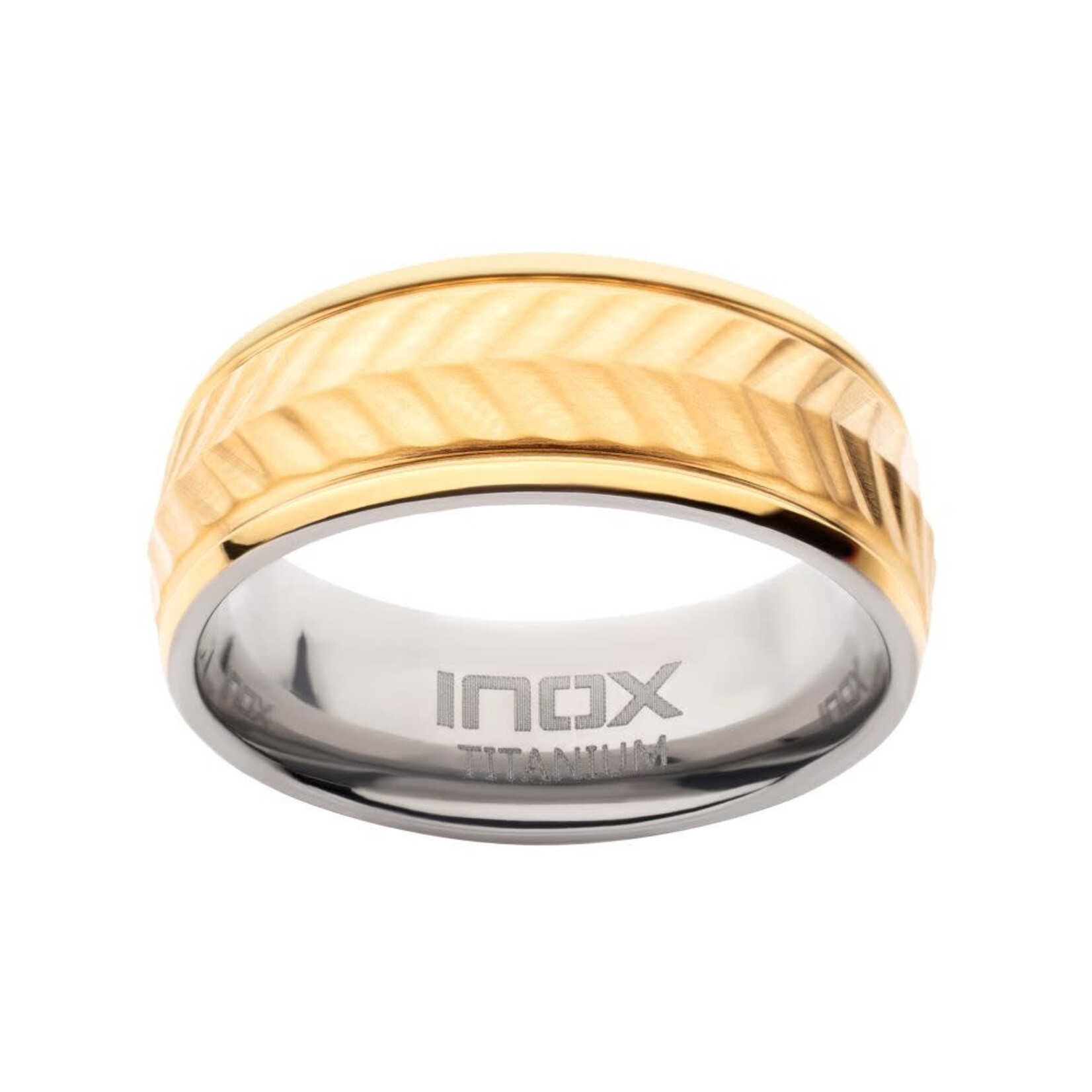 Inox Gold IP Titanium Matte Finish Chevron Comfort Fit Ring