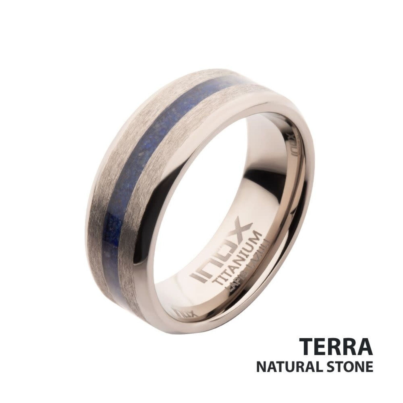 Inox Lapis Lazuli Stone Inlay Comfort Fit Titanium Ring