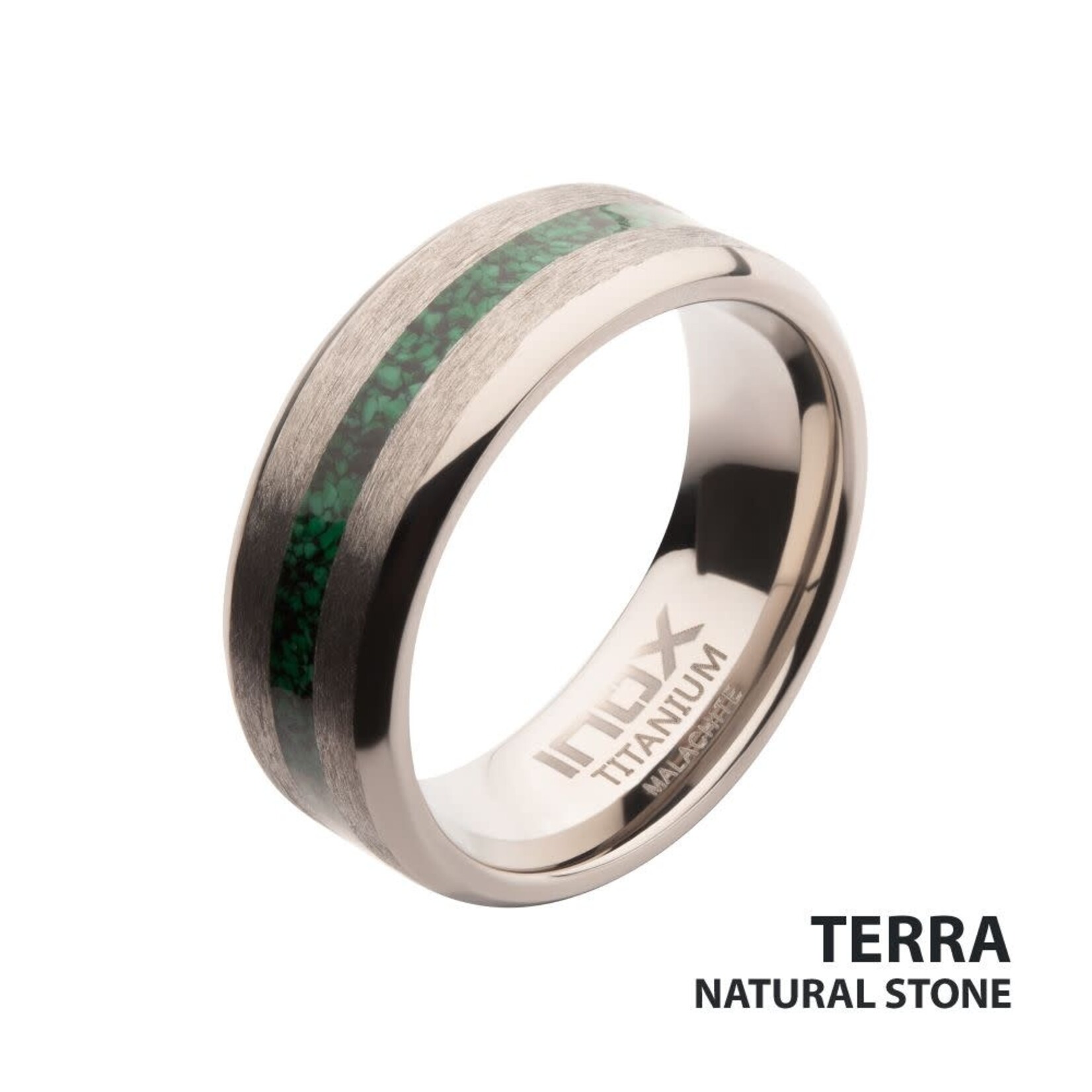 Inox Malachite Stone Inlay Comfort Fit Titanium Ring