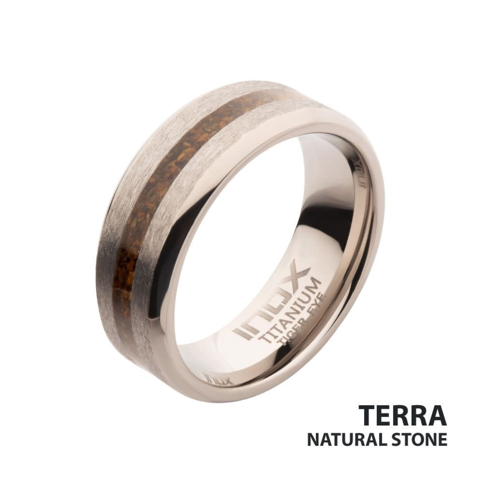 Inox Tiger Eye Stone Inlay Comfort Fit Titanium Ring