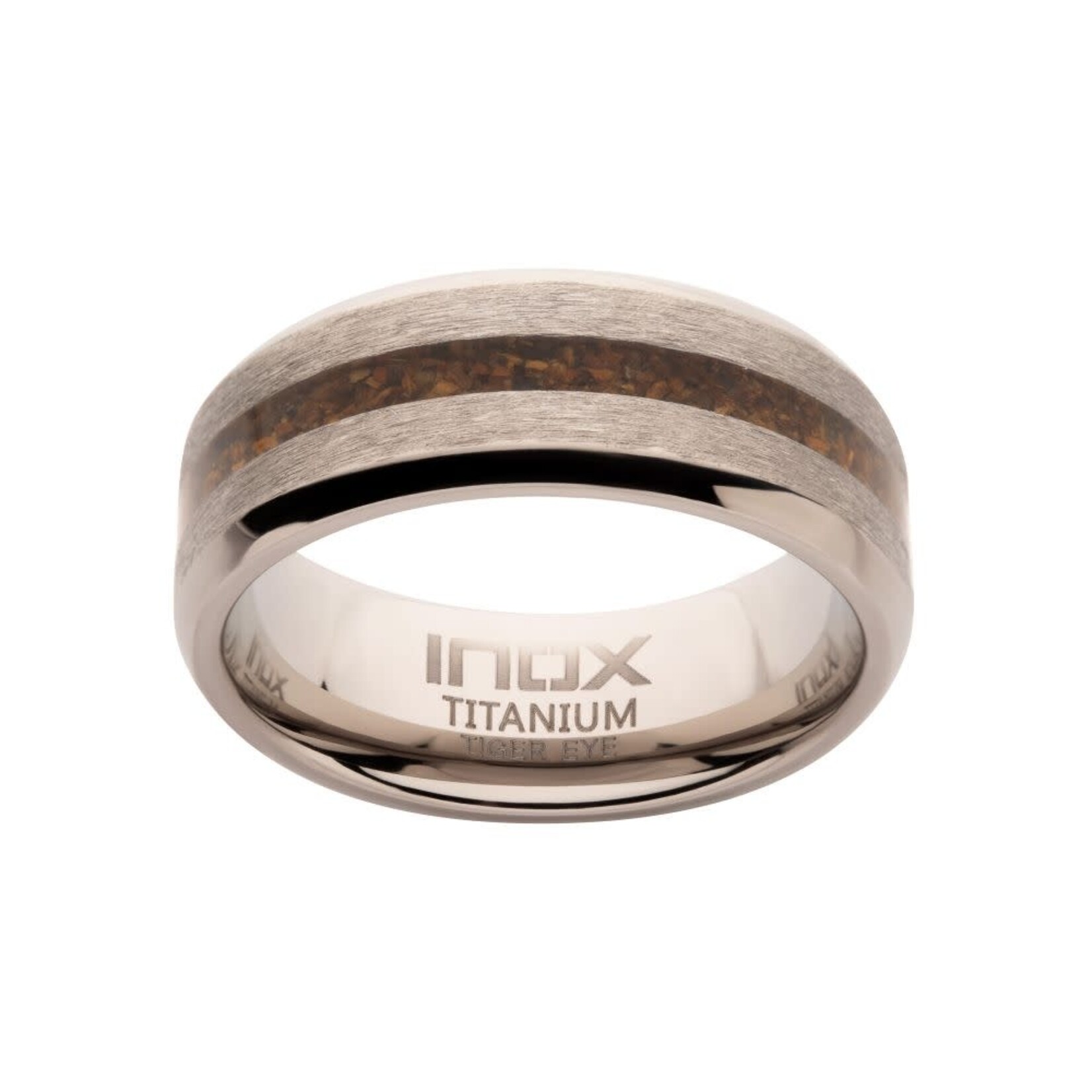 Inox Tiger Eye Stone Inlay Comfort Fit Titanium Ring