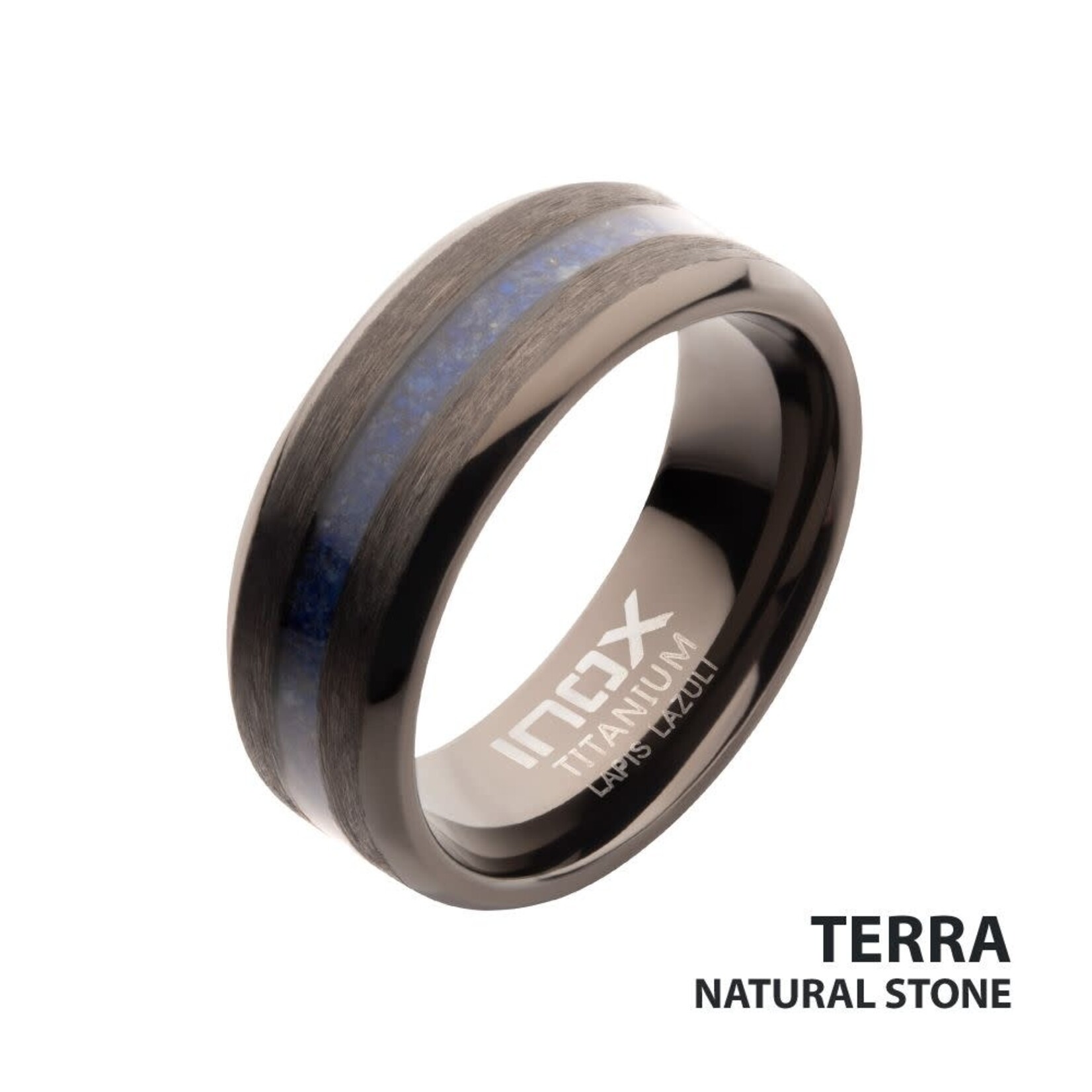 Inox Lapis Lazuli Stone Inlay Comfort Fit Black IP Titanium Ring