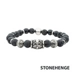 Inox Black Onyx & Lava Stone with Fleur-de-lis Cast Steel Bead Bracelet Elastic