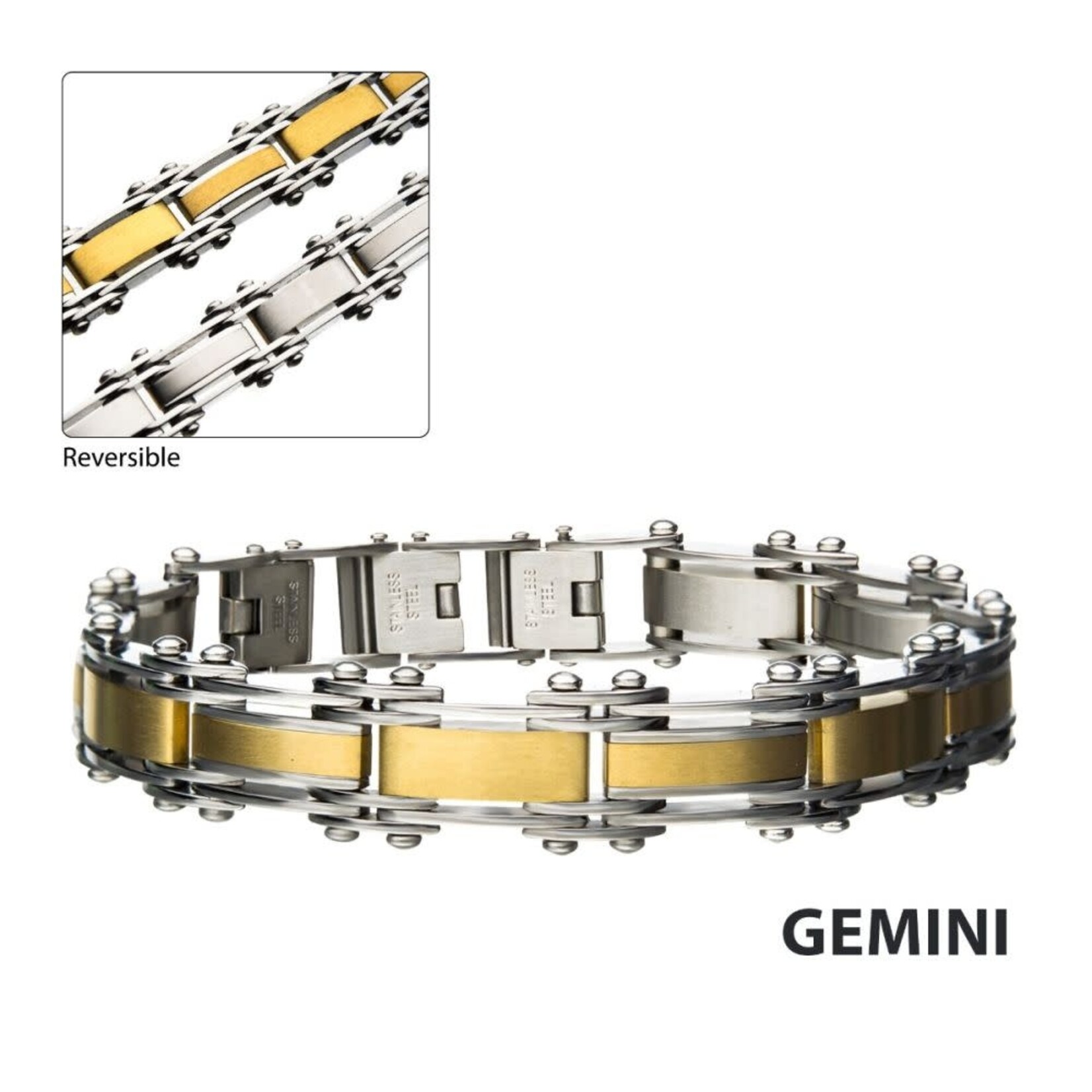 Inox Steel & Gold IP Reversible Bracelet - 7.75"-8.25"